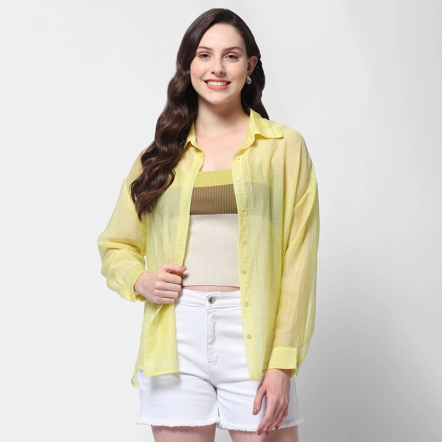 Lightweight Material Festival Fashion Madame Semi Sheer Lime Women Shirt