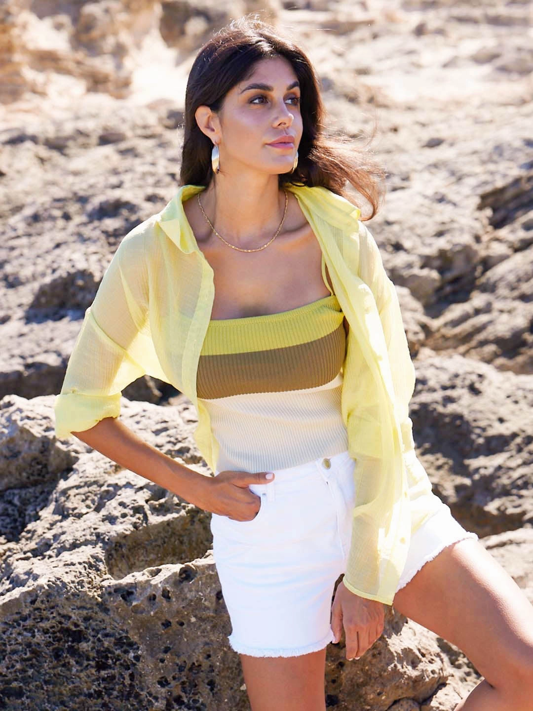 Everyday Comfort Madame Semi Sheer Lime Women Shirt
