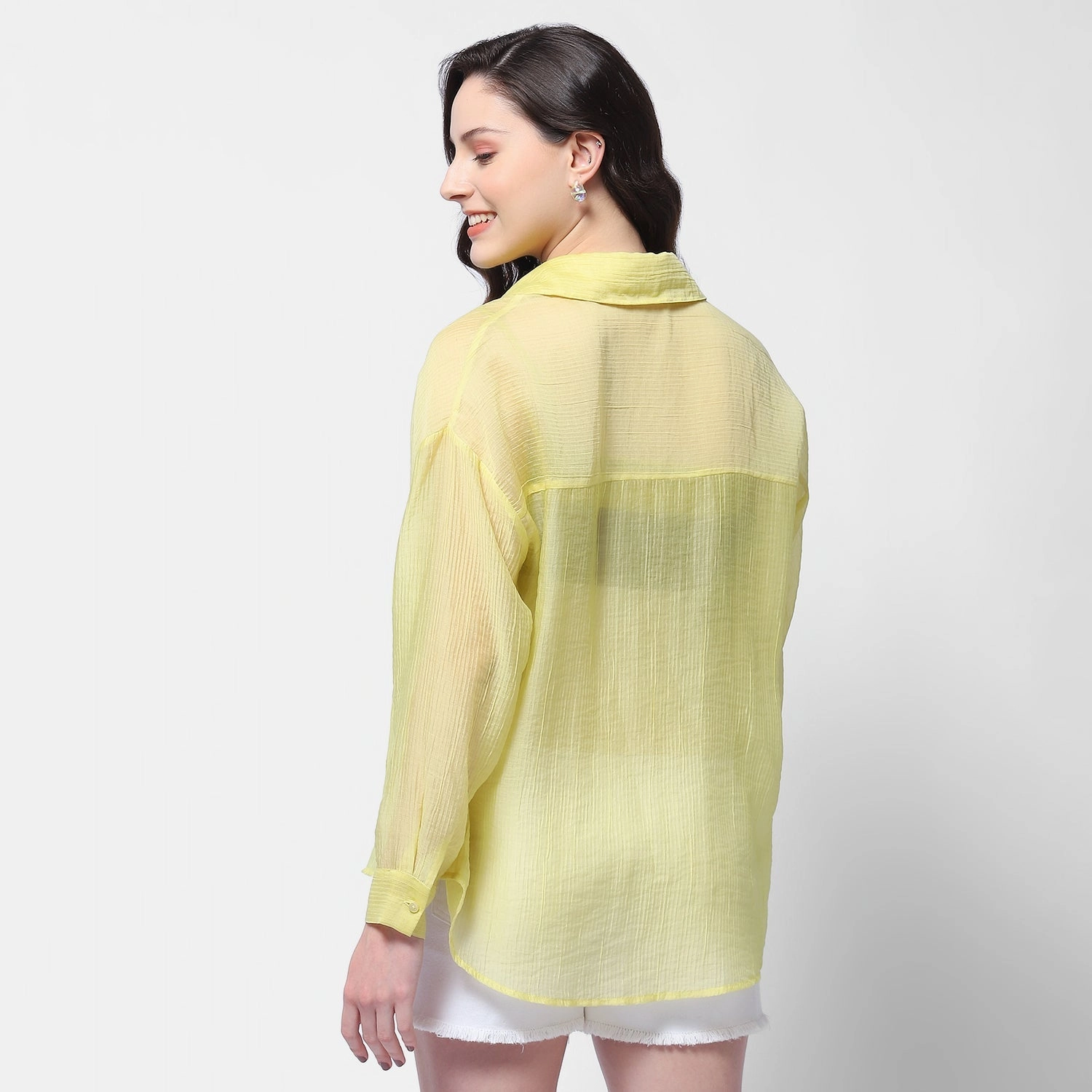 Breathable Style Madame Semi Sheer Lime Women Shirt