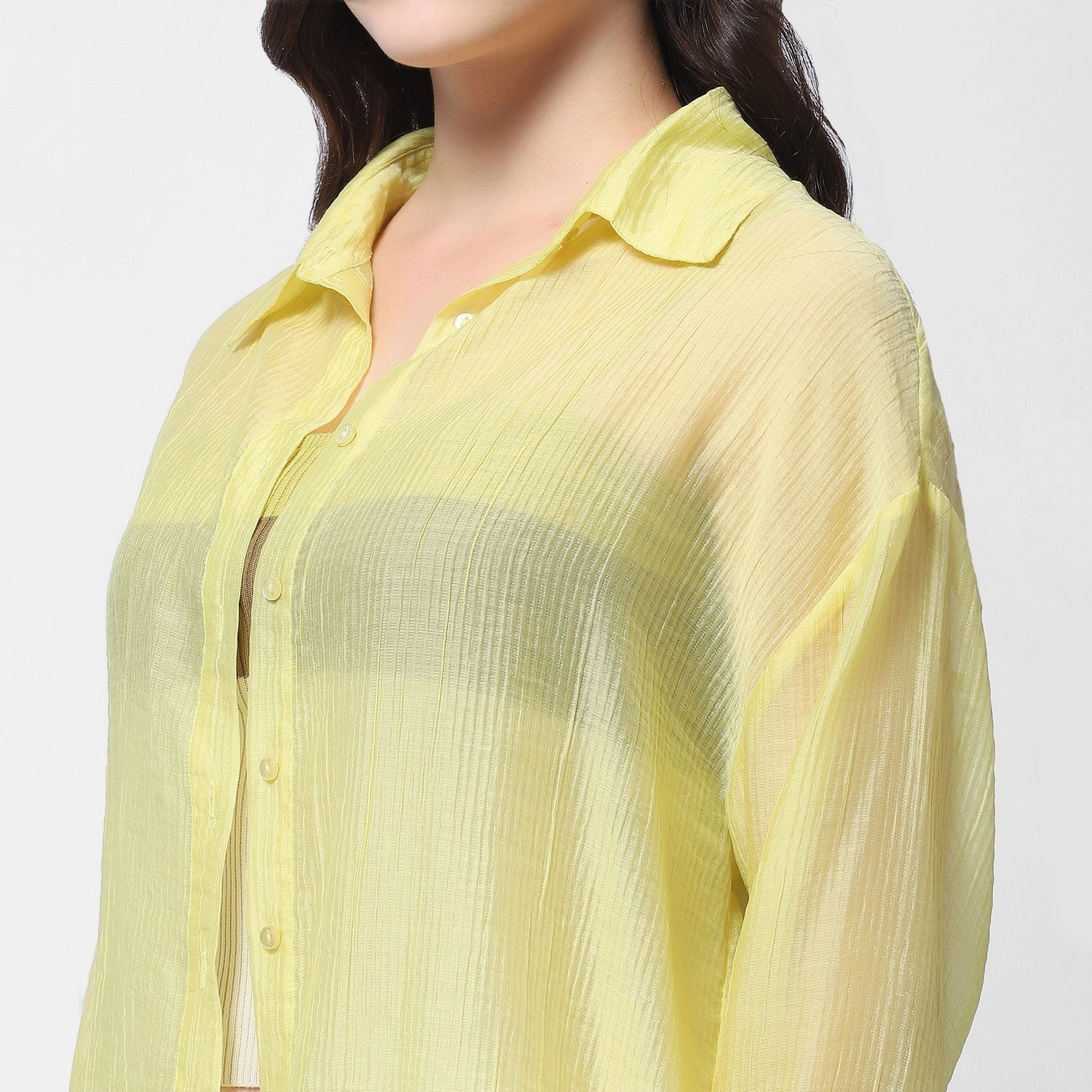 Madame Semi Sheer Lime Women Shirt Short Sleeve