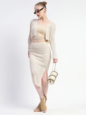 Madame Semi Sheer Shrug With Skirt And Top Co-Ord Set Unique Cut Spring Vibe