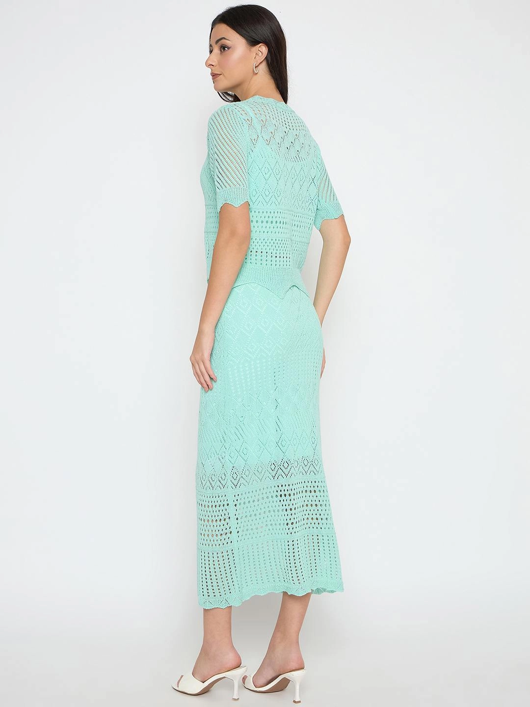 Madame Semi Sheer Top and Skirt Powder Blue Knitted Co-ord Set Tailored Layers