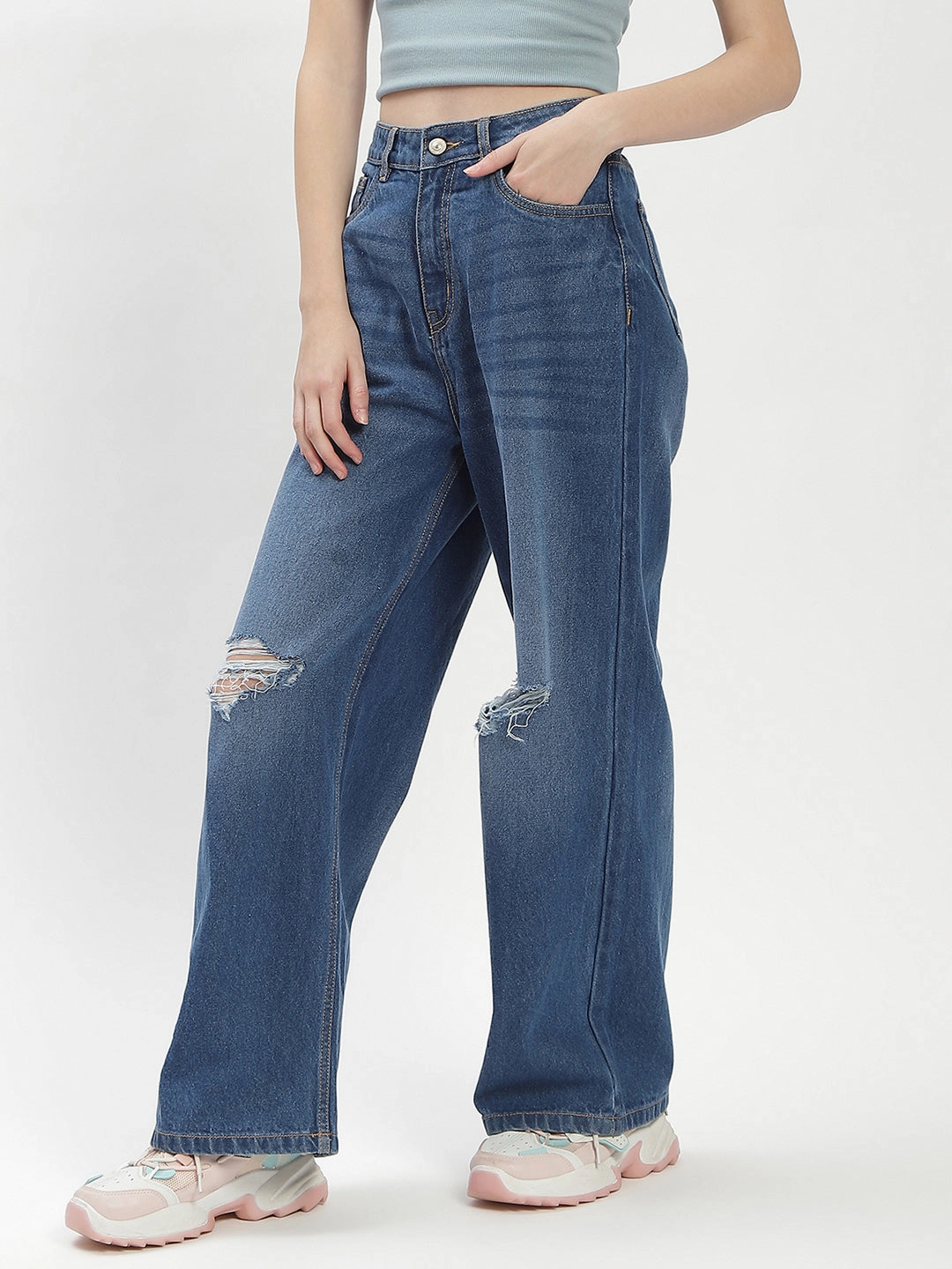 Madame Shanaya Kapoor Ripped Blue Denim Jeans Quick Outfit Tailored Design