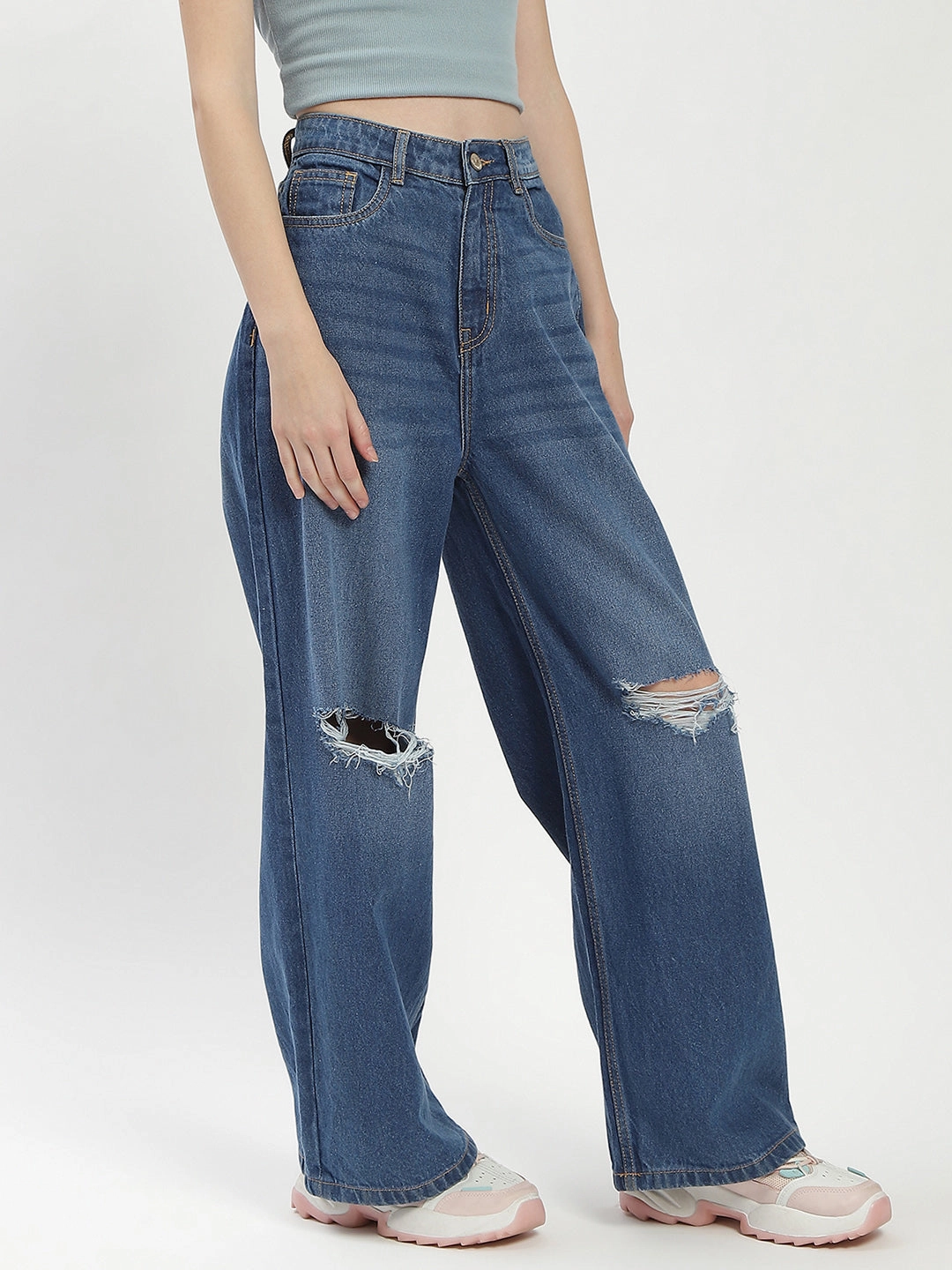 Style Blend Flawless Look Madame Shanaya Kapoor Ripped Blue Denim Jeans