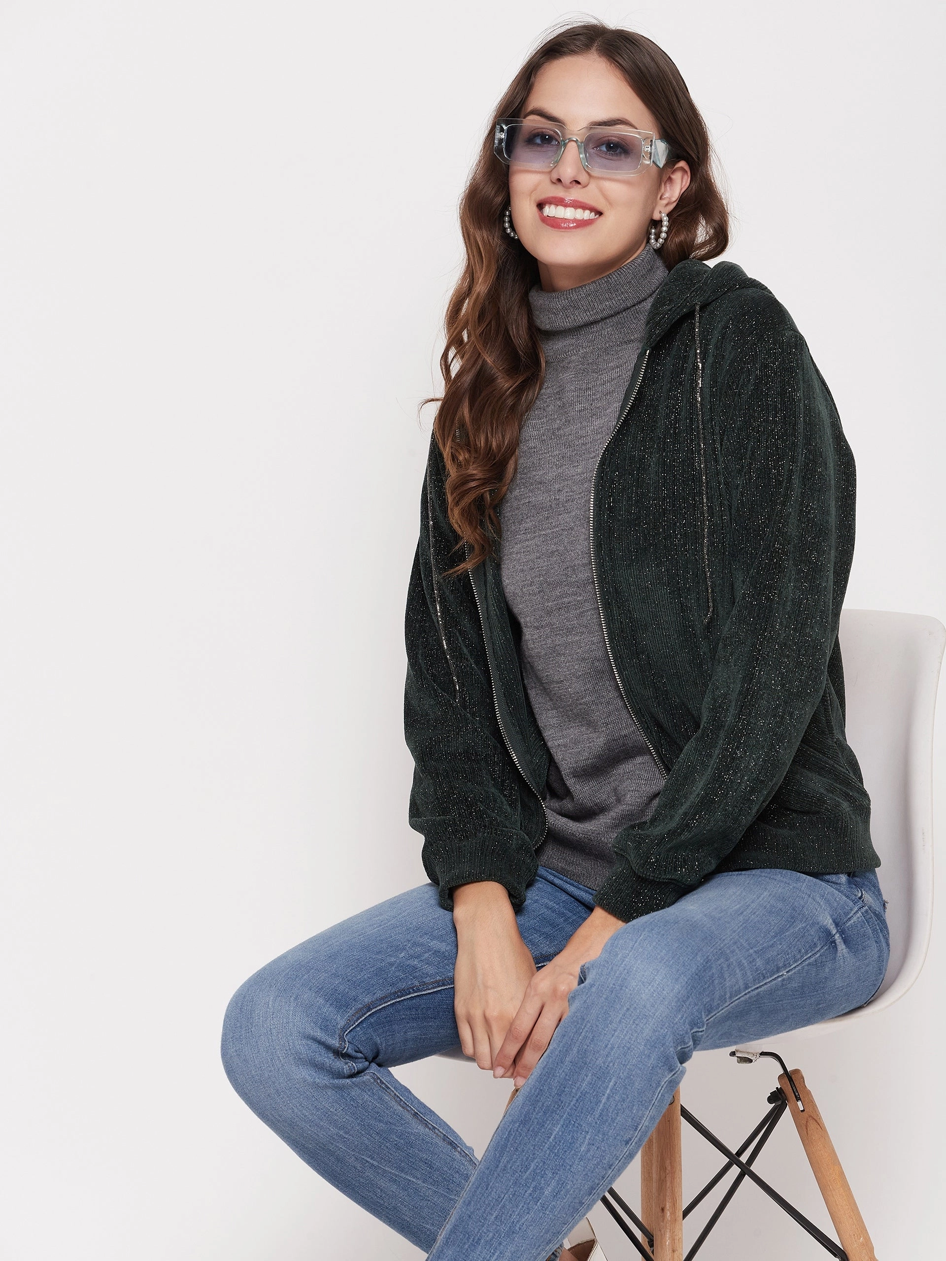 Brand Identity Madame Shimmer Bottle Green Hooded Sweatshirt