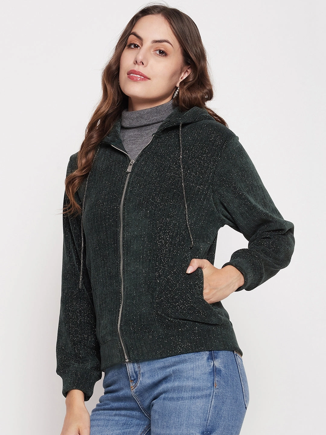 Madame Shimmer Bottle Green Hooded Sweatshirt Comfy Comfort