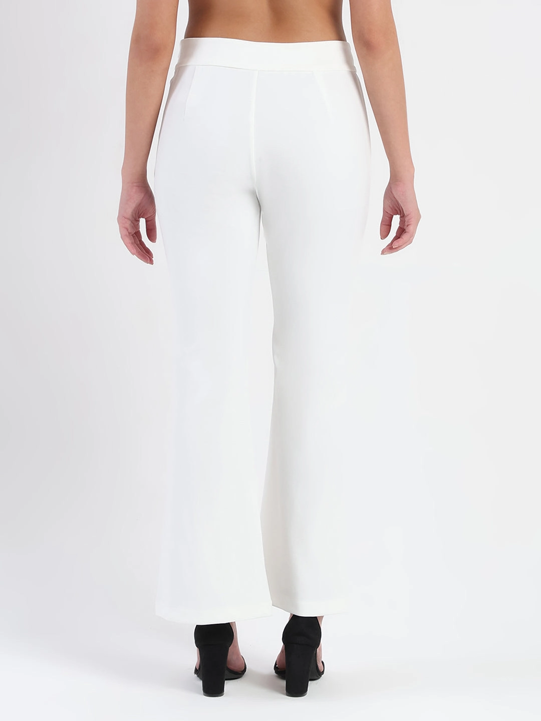 Earthy Tone Colorways Slim Fit Design Madame Side Zipper Flared White Knitted Moss Trousers