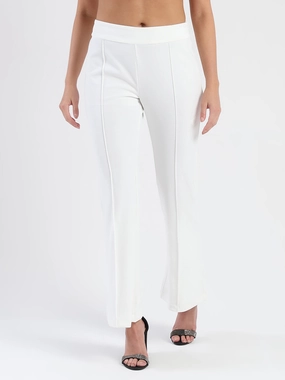 Madame Side Zipper Flared White Knitted Moss Trousers BondedSeams