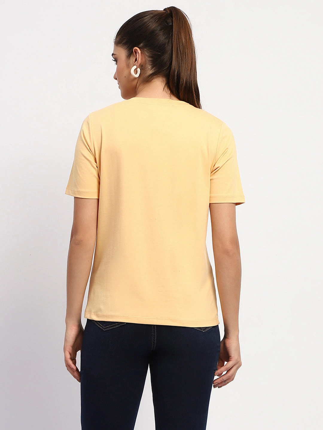 Madame Sinker Handworked Graphic Print Round Neck Light Orange Top Fleece Pullover Ultrasoft Inner Lining