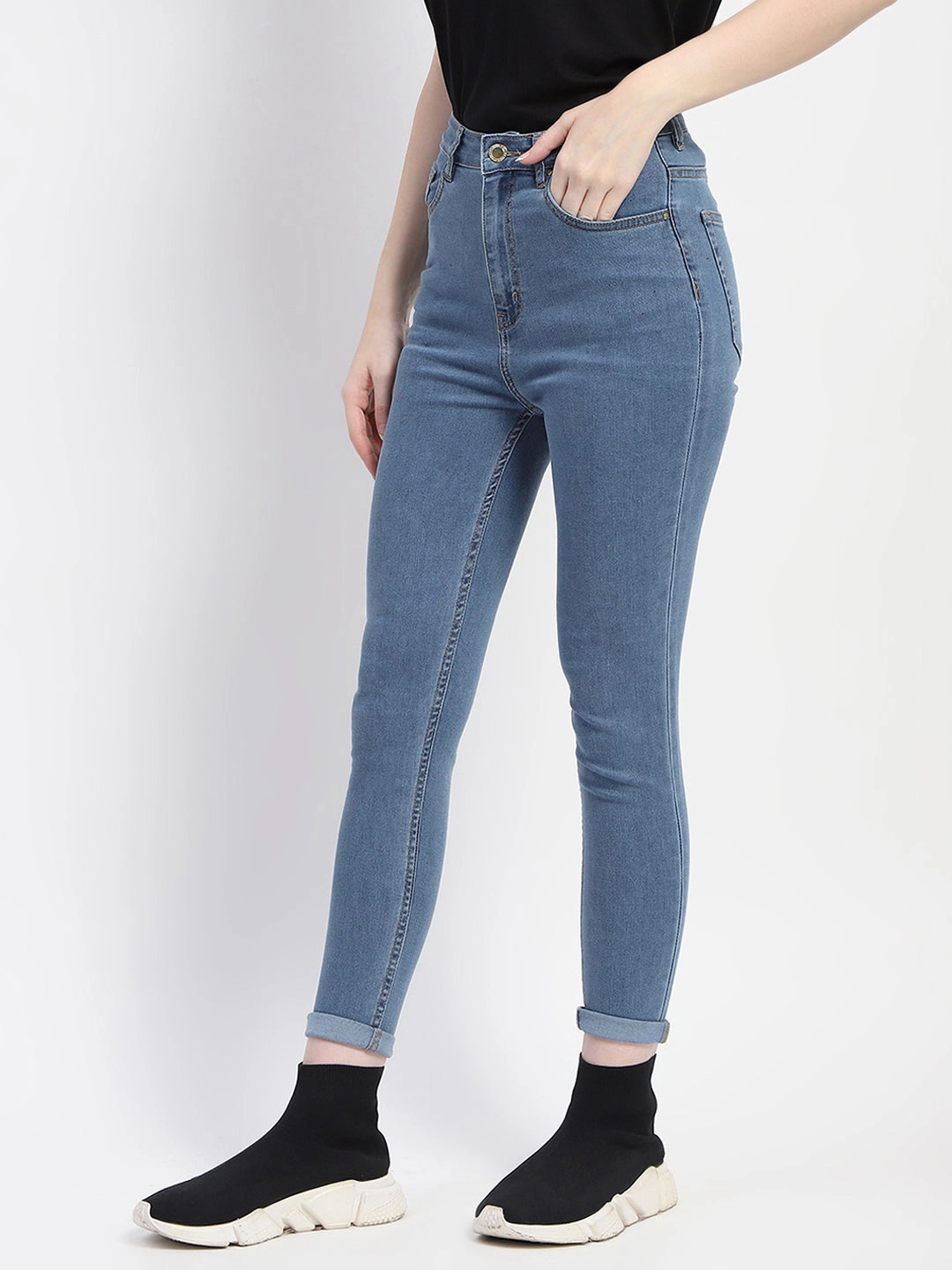 Stretch Holiday Vibes Streetwear Fan Smart Casual Neutral Madame Skinny Fit Light Blue Denim