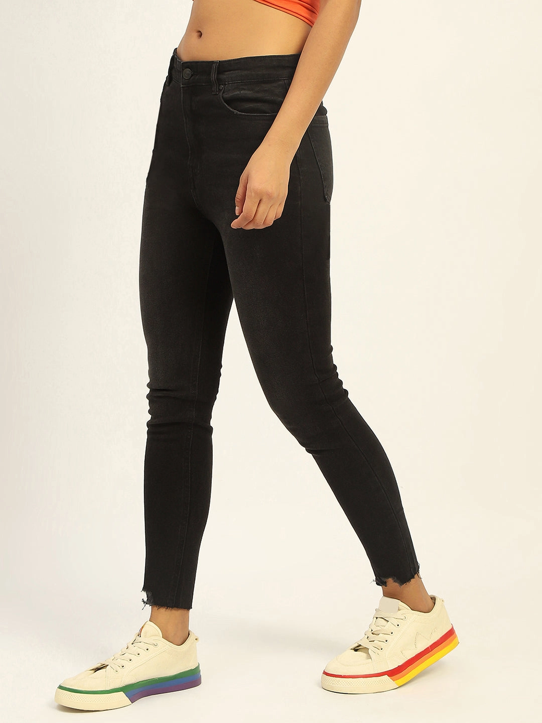 Madame Skinny Fit Raw Hem Cotton Black Denim Weekend Warrior Elegant Casual Element