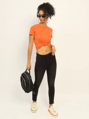 Madame Skinny Fit Raw Hem Cotton Black Denim All Round Fit Stylish Silhouette