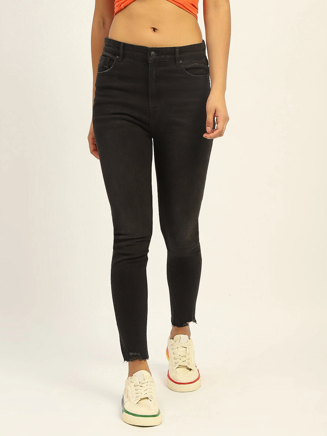 Madame Skinny Fit Raw Hem Cotton Black Denim Wearable Piece
