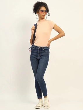 Madame Skinny Fit Raw Hem Cotton Dark Blue Denim Gym Ready Slim Teen Outfit Clean Detail