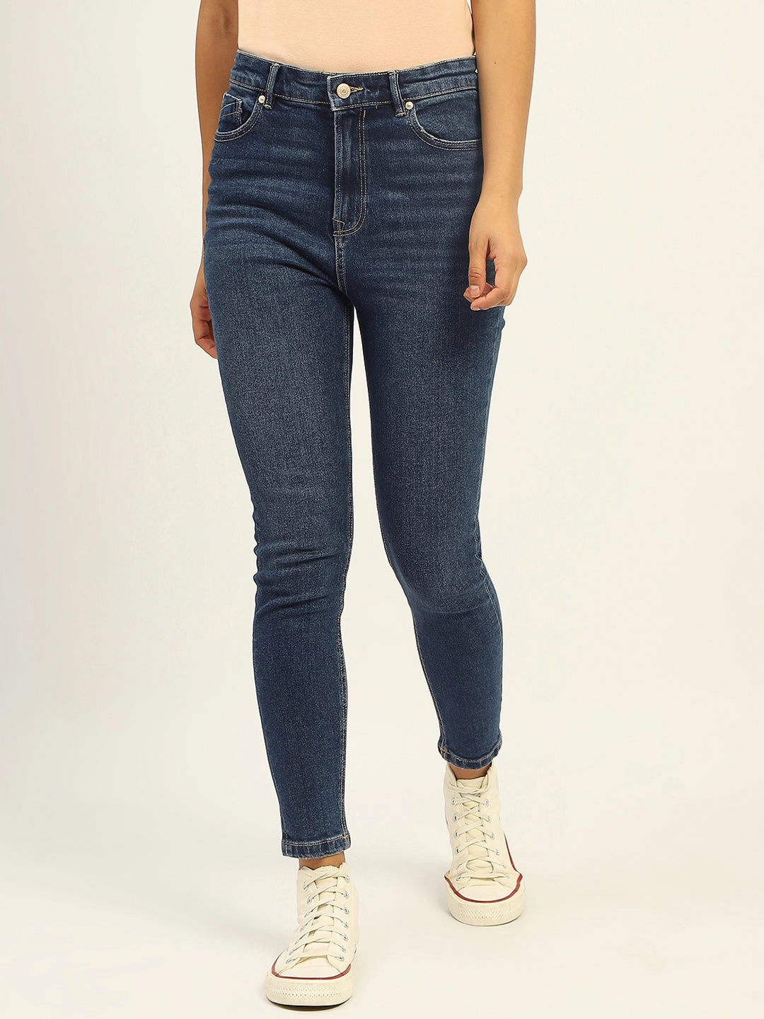 Madame Skinny Fit Raw Hem Cotton Dark Blue Denim Nature Lover Shopping Day Everyday