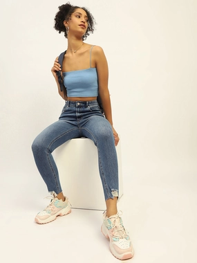 Madame Skinny Fit Raw Hem Cotton Light Blue Denim slim fit