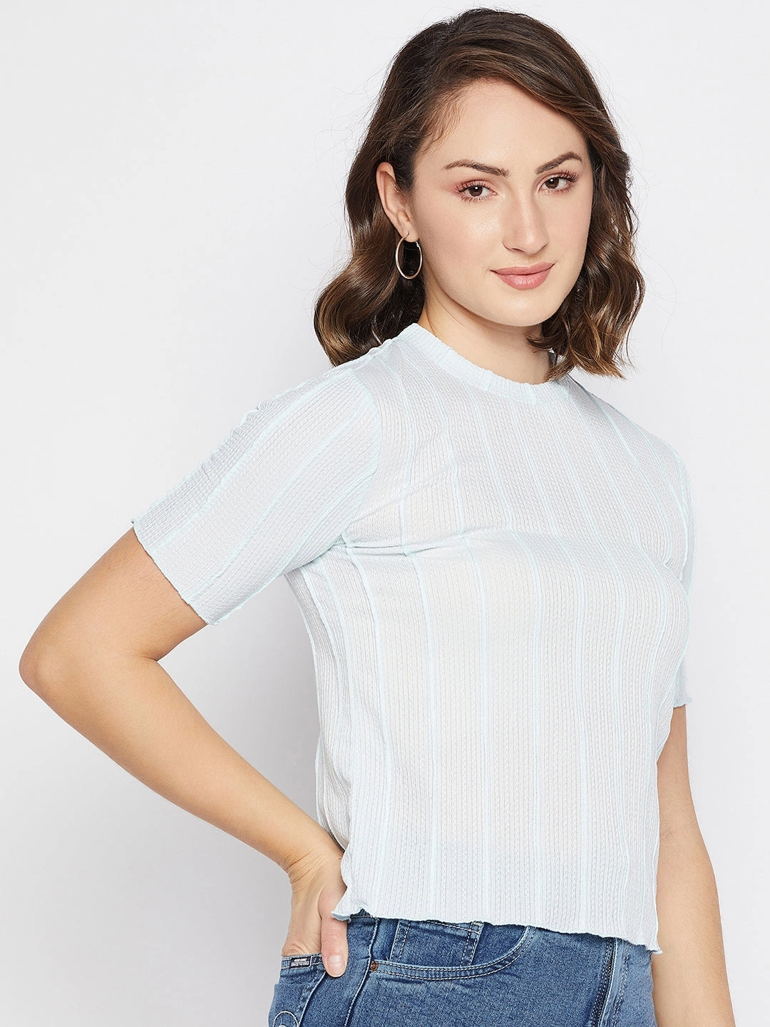 Madame Sky Cotton Striped Top Reversible Layering Tech