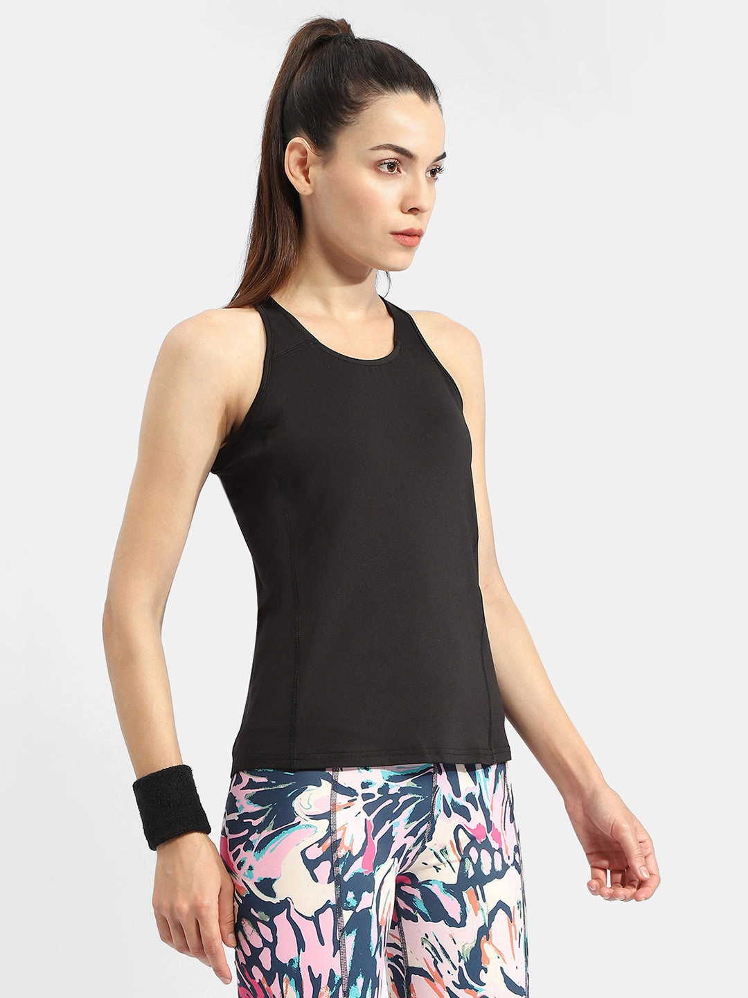 SlimFit Madame Solid Black Active Tank Top