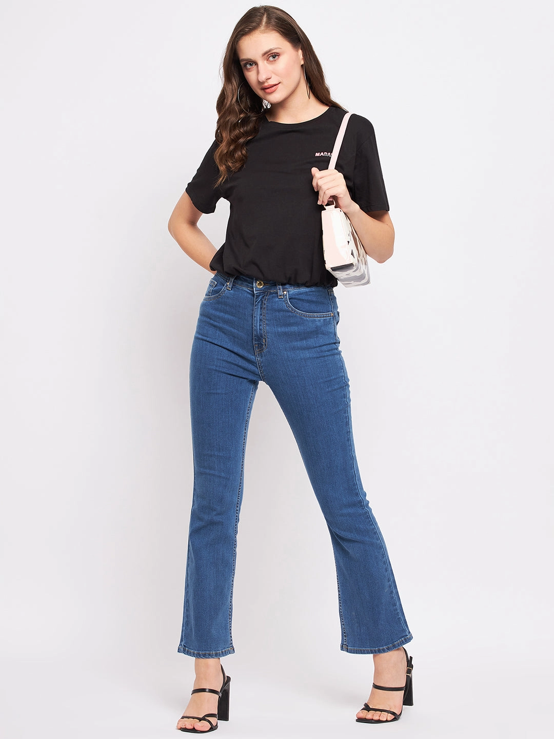 Madame Solid Black Elasticated Waist Top Minimalist Detailing