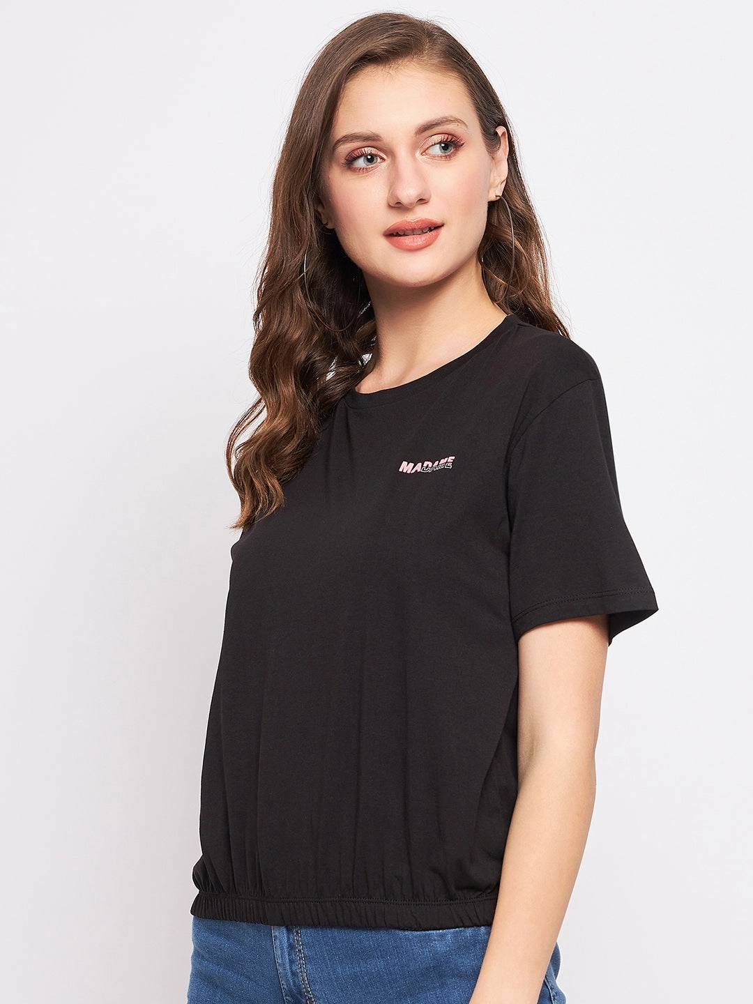 Thermal Regulating Fabric Madame Solid Black Elasticated Waist Top