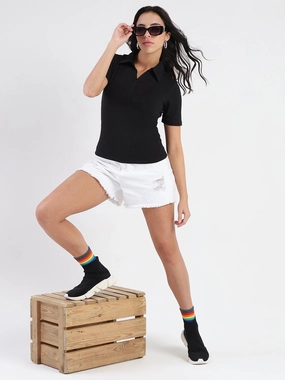 Casual Flex Design Madame Solid Black Polo Pique T-shirt