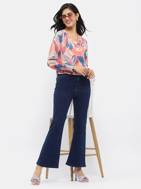 Madame Solid Blue Flared Denim Jeans Parent Style Trend Setter