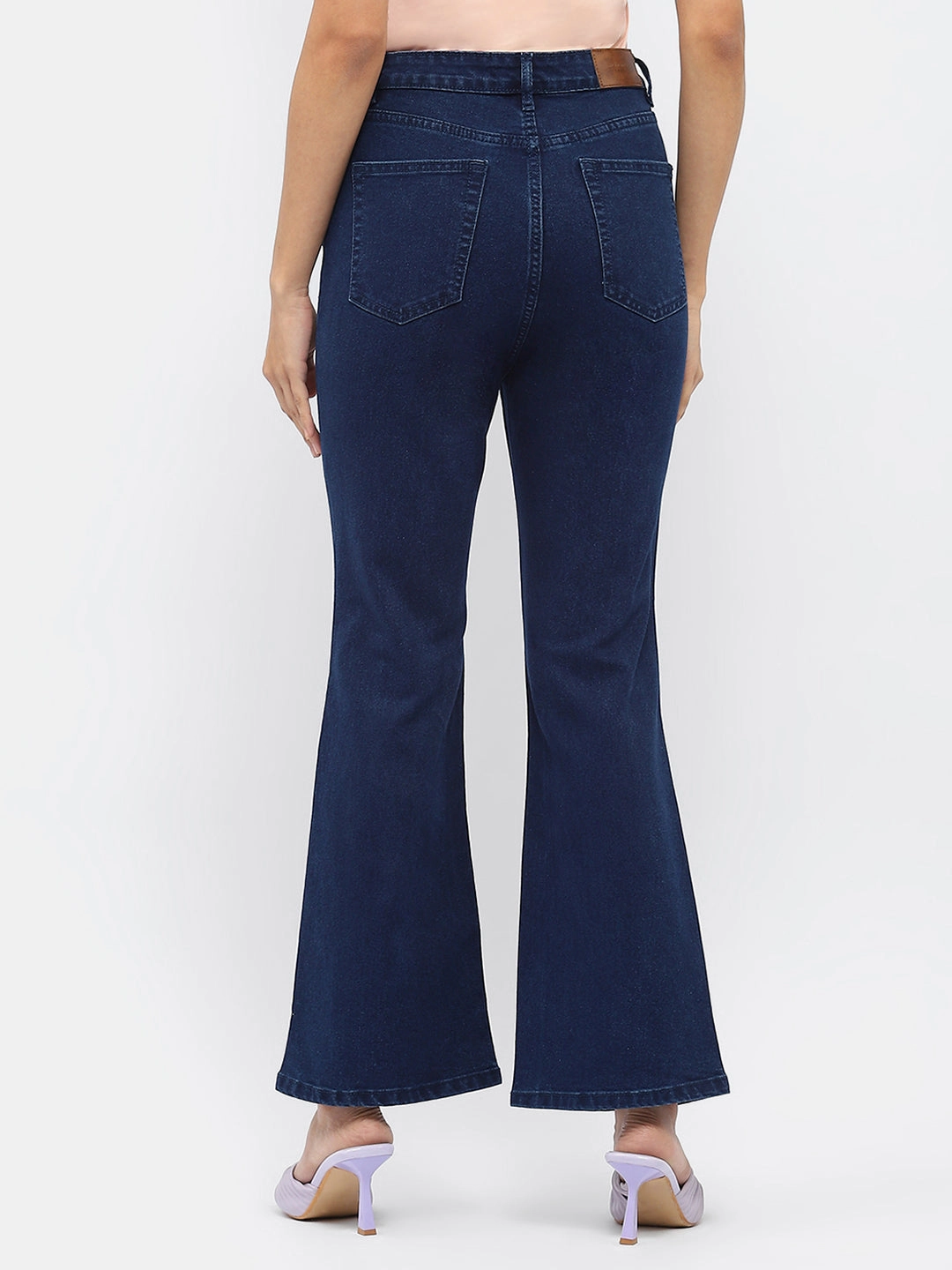 Madame Solid Blue Flared Denim Jeans Stretch Comfort Sharp Silhouette
