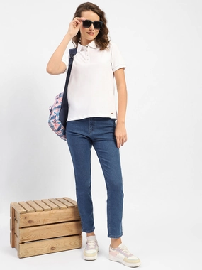 Madame Solid Blue Slim Fit Jeans Moisture Wicking Inner Layer