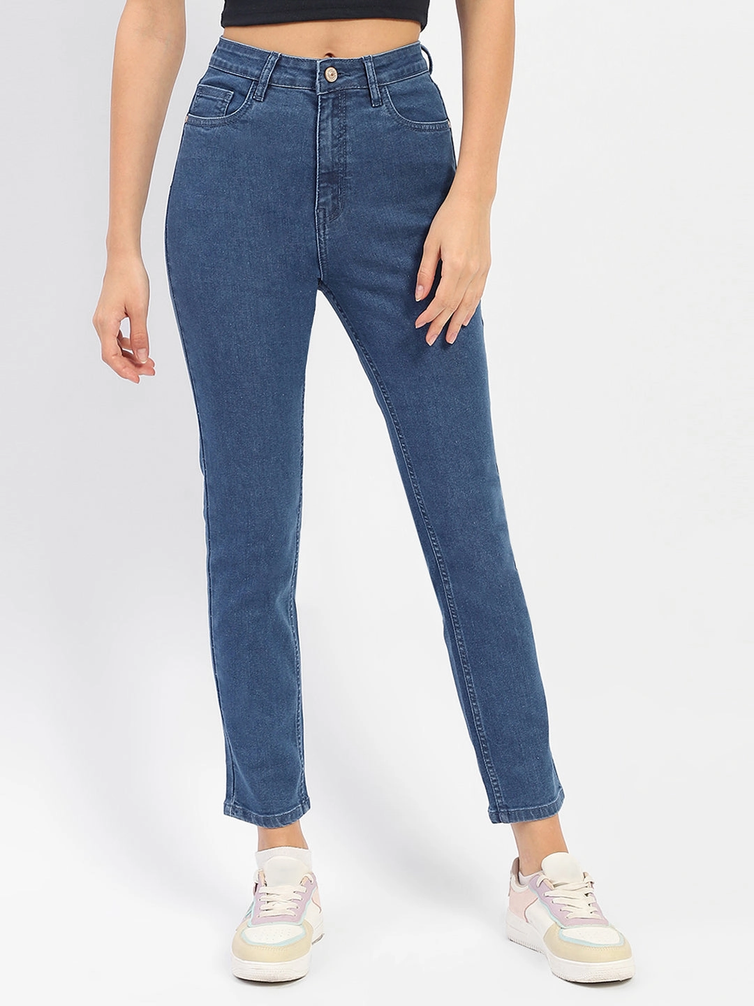 Madame Solid Blue Slim Fit Jeans All Time Basic