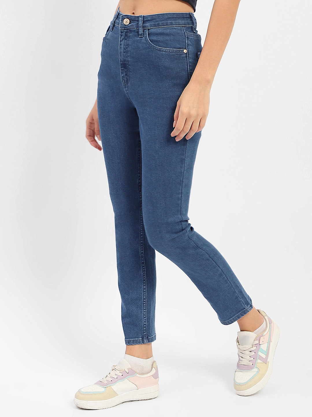 Madame Solid Blue Slim Fit Jeans Always Needed Relaxed Style Weekend Style High Quality