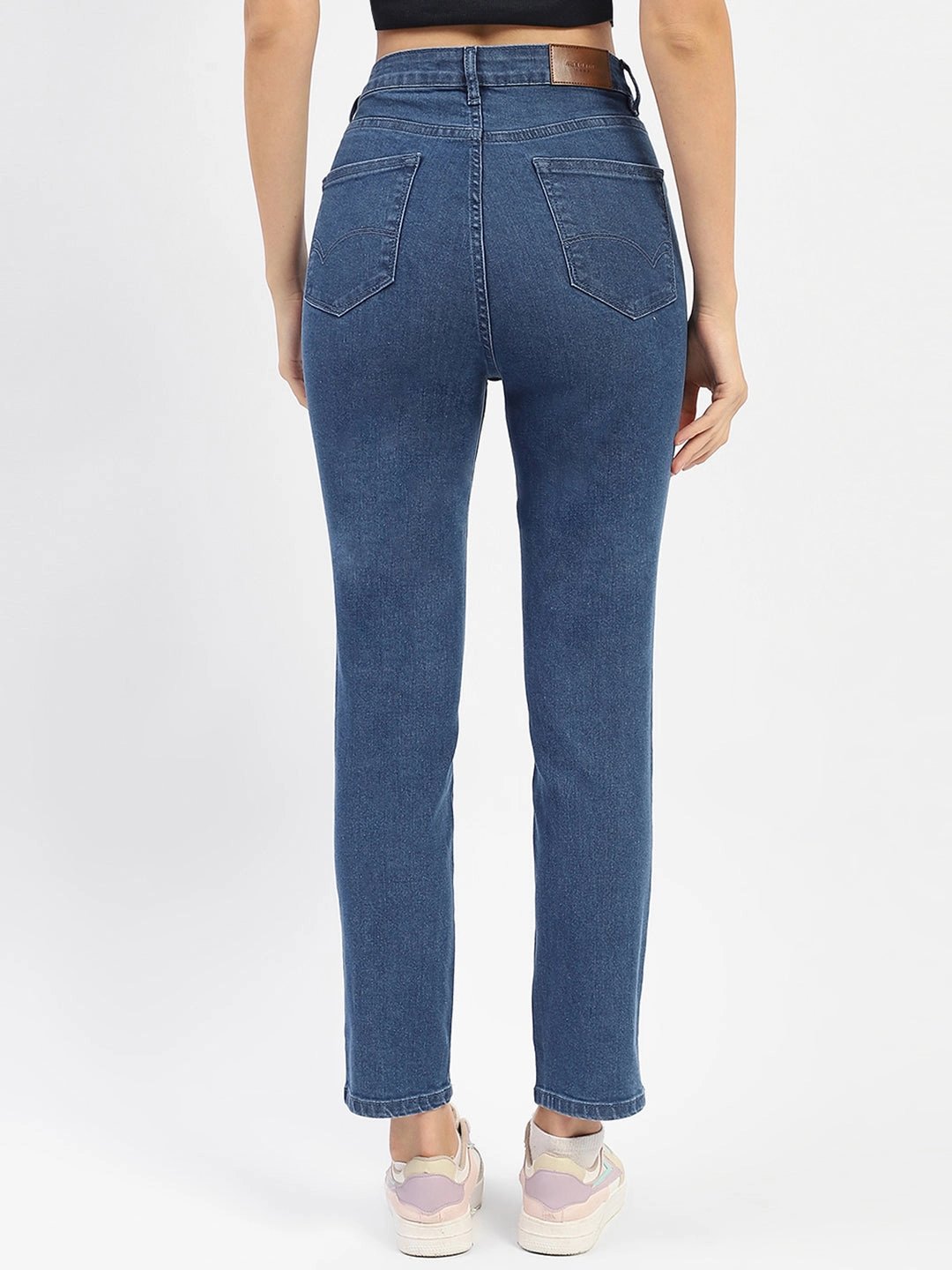 Madame Solid Blue Slim Fit Jeans Neutral Casual
