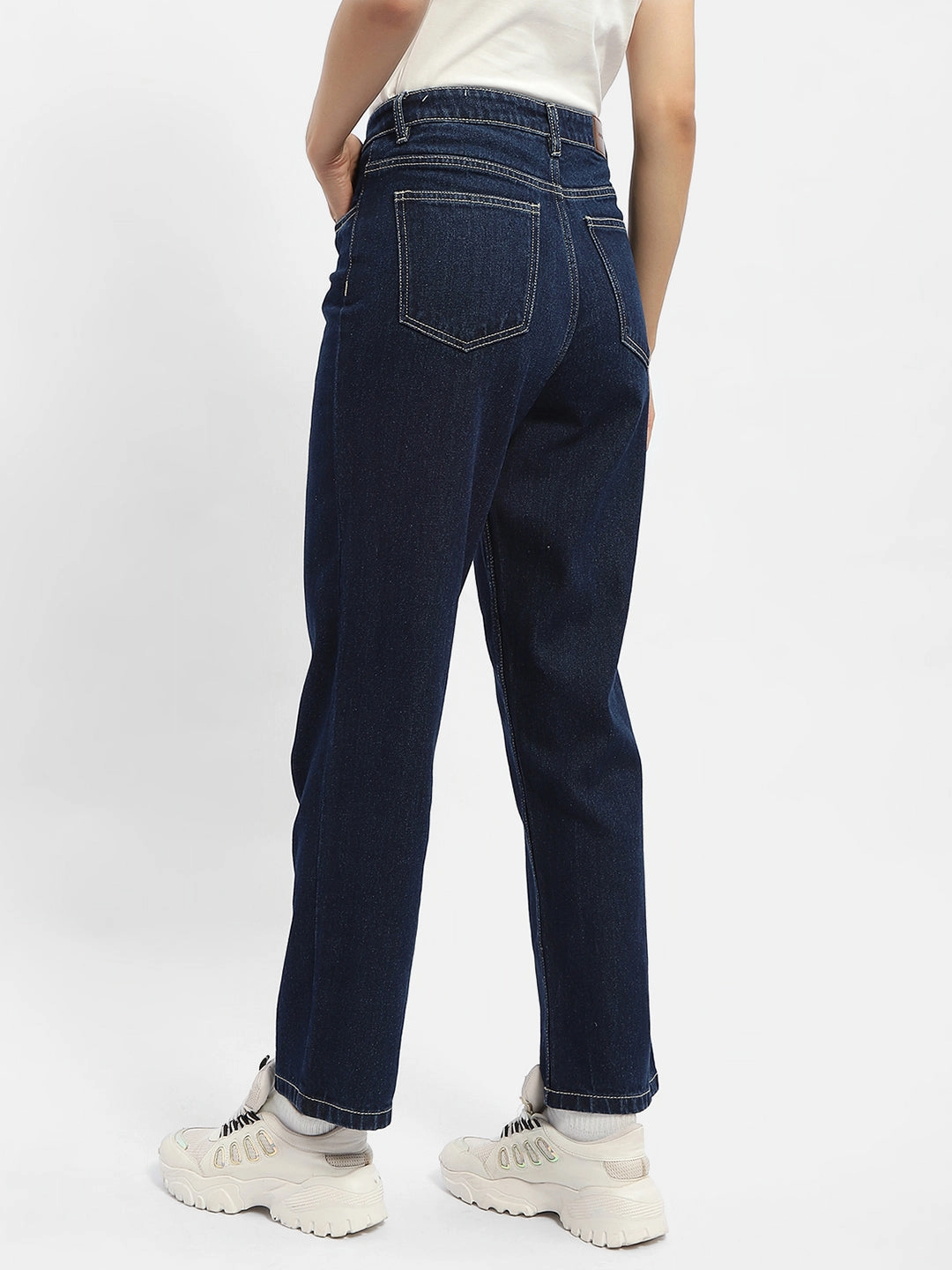 Routine Style Teen Outfit Nature Lover Unisex Wear Madame Solid Blue Straight Jeans
