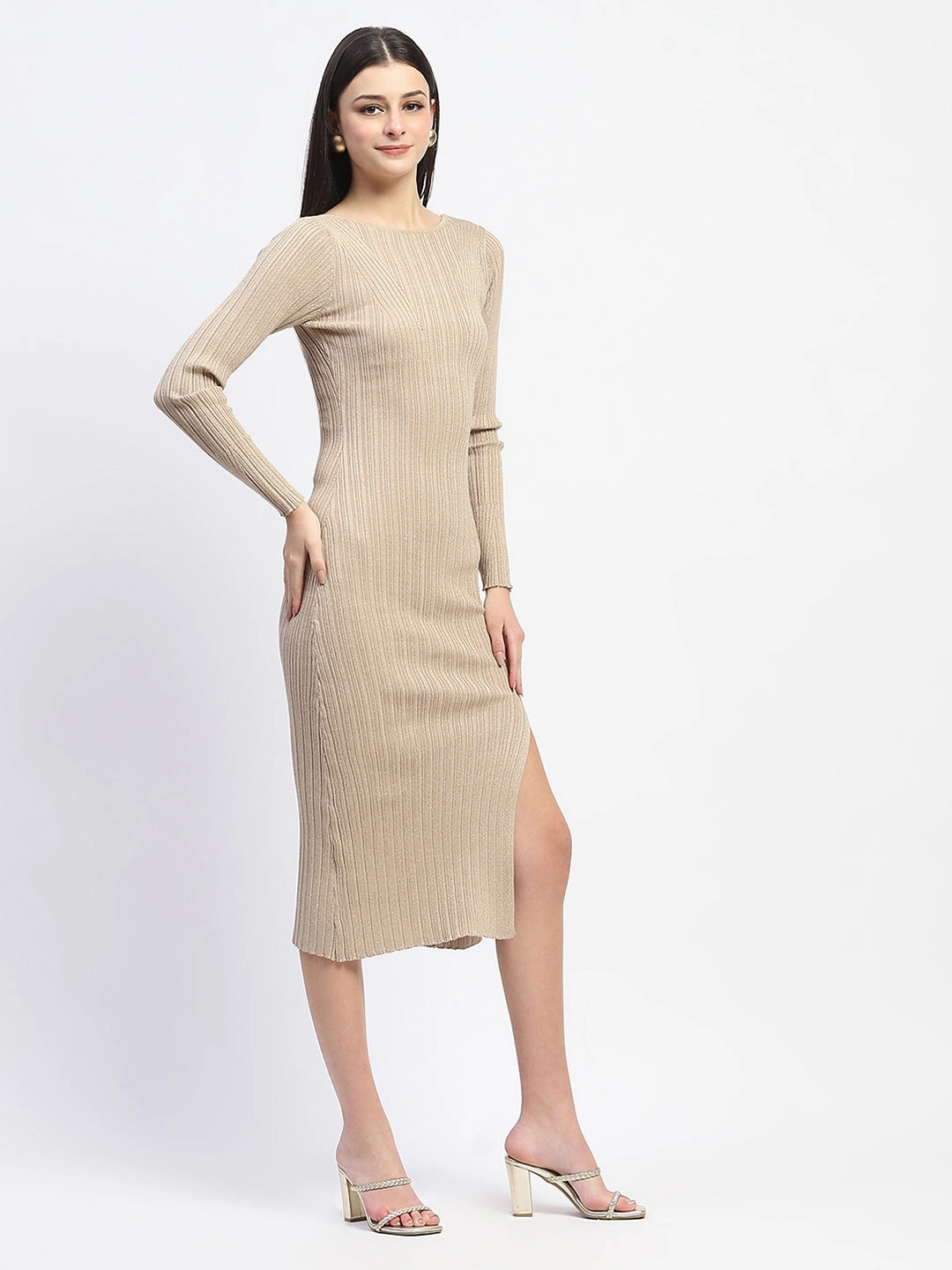 Madame Solid Brown Bodycon Dress Day To Night