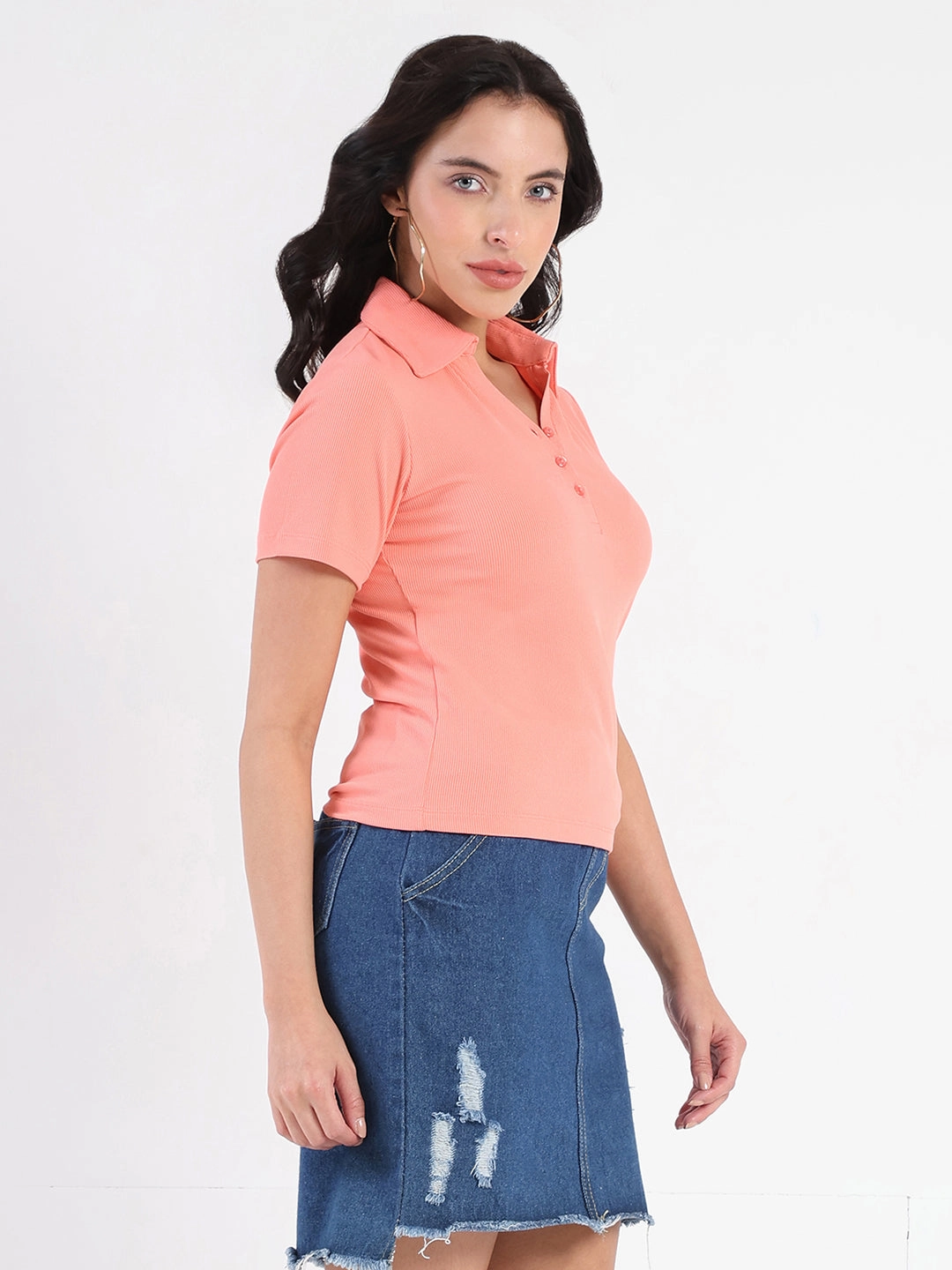 Madame  Solid Carrot Polo Pique T-shirt Summer Ready