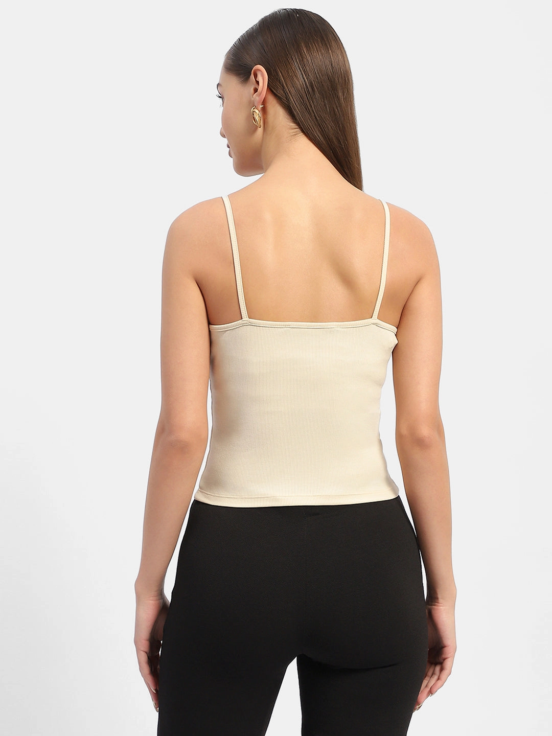Odor Resistant Fabric Two Tone Texture Effect Madame Solid Cream Tank Top