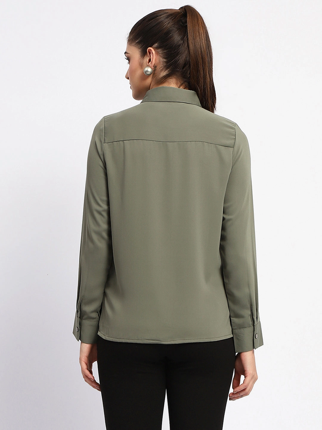 Madame Solid Green Cuff Sleeve Shirt Cool Comfort Unisex wear