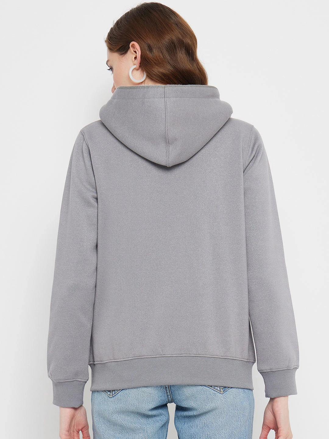 Madame Solid Grey Hooded Sweatshirt old people