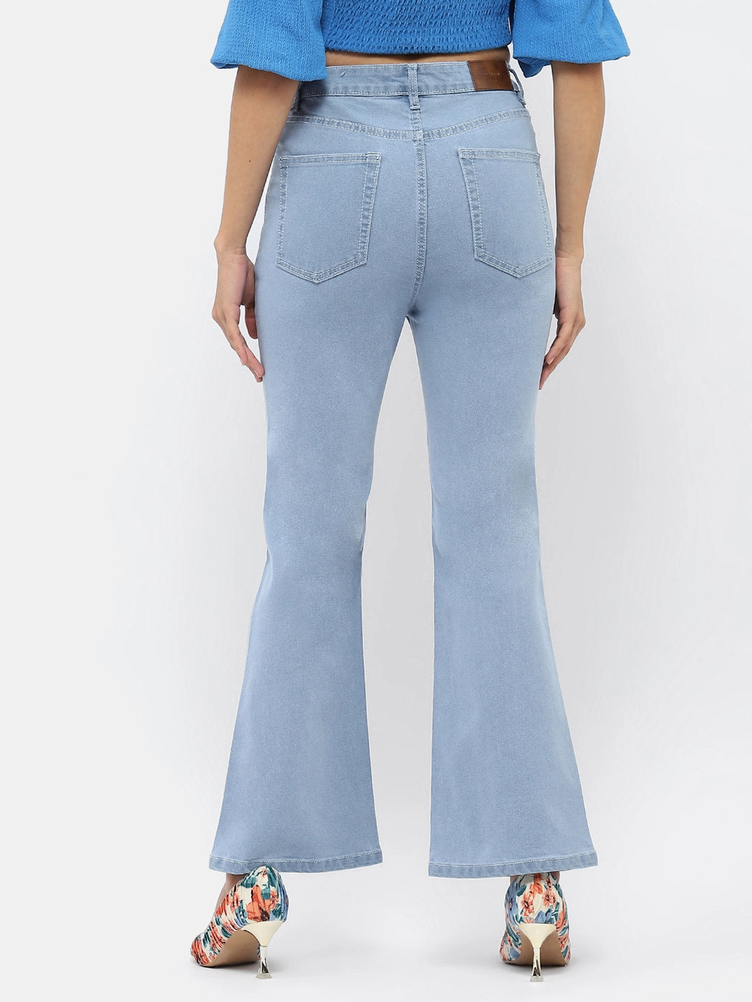 Madame Solid Light Blue Flared Denim Jeans Weekend Warrior Elegant
