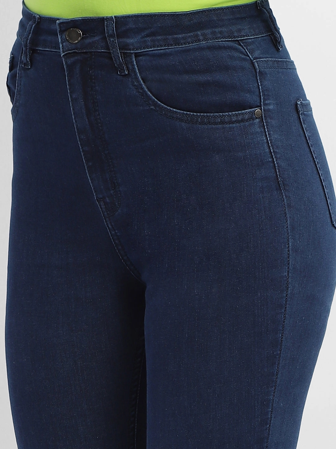 Madame Solid Mid Blue Skinny Fit Denim Jeans Spring Mood Party Look Classic
