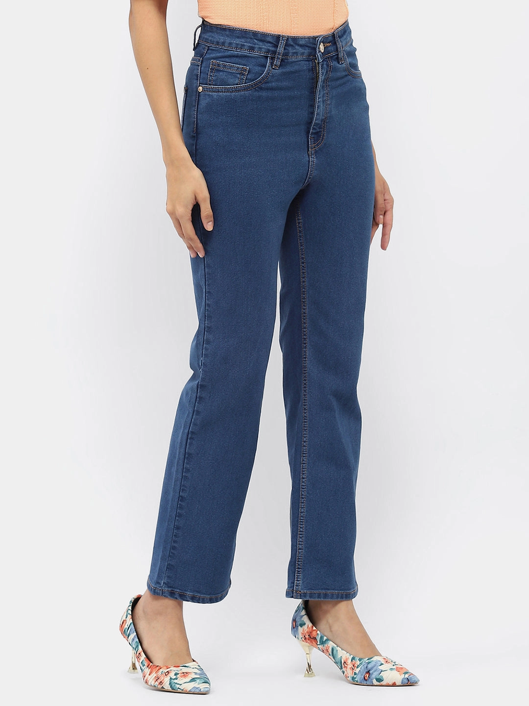 Chill Attire Outdoor Adventure Stylish Madame Solid Mid Blue Wide Leg Jeans