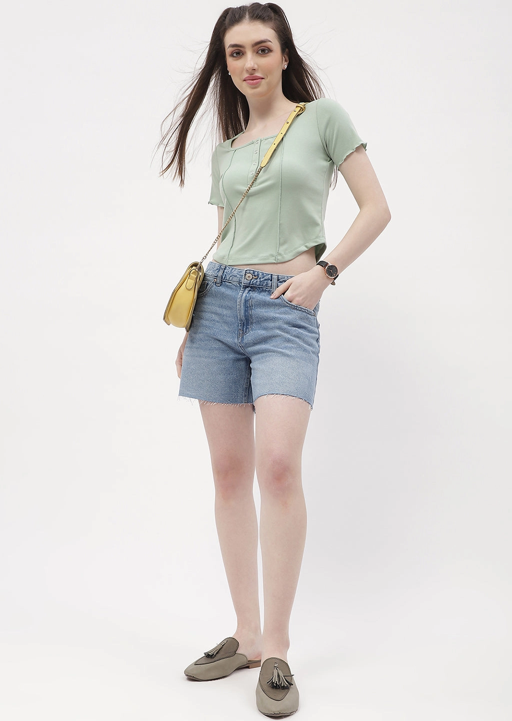 Madame Solid Mint Green Corset Style Top Professional Wear