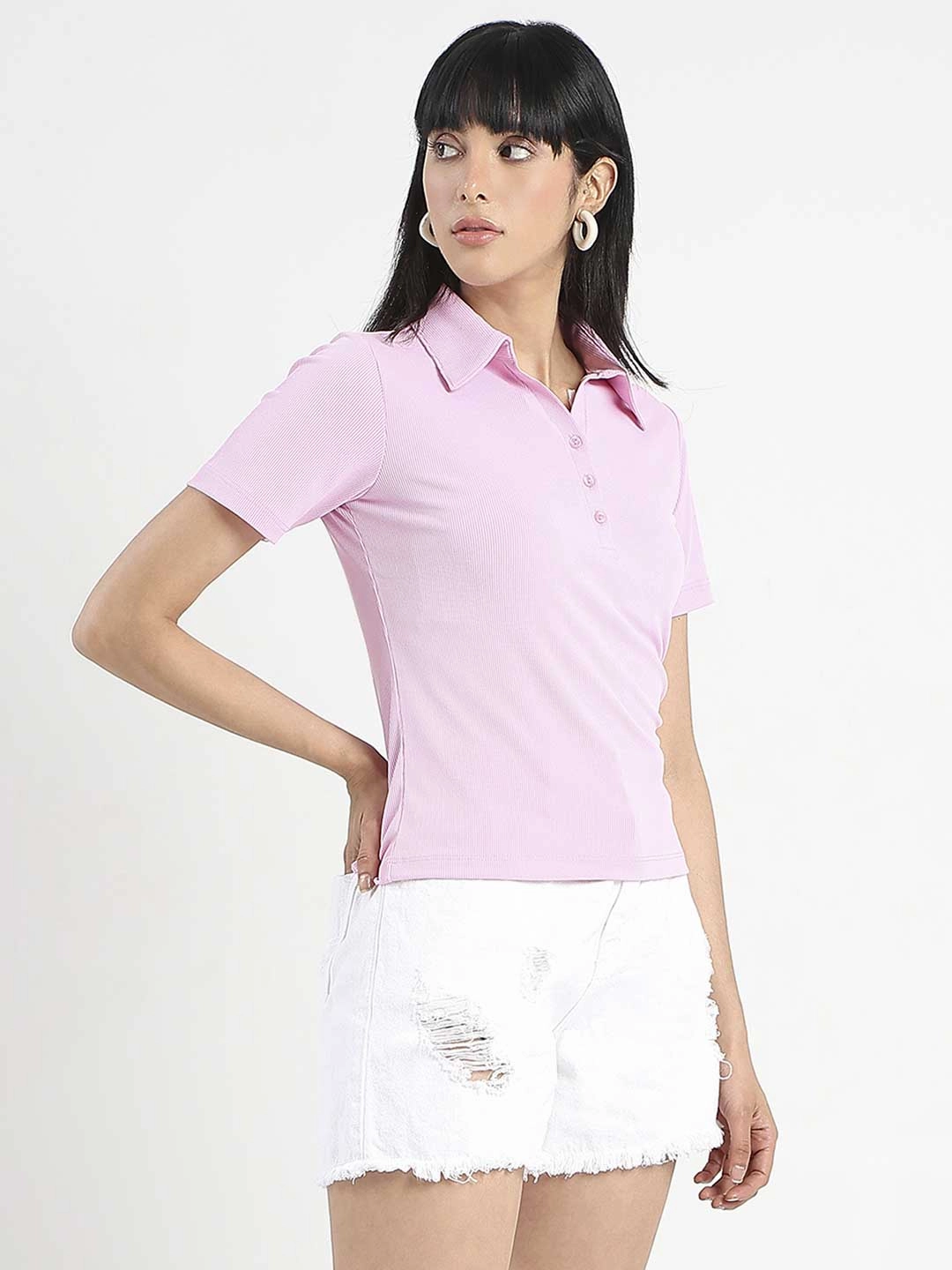 Comfy Layering Madame Solid Pink Polo Pique T-Shirt
