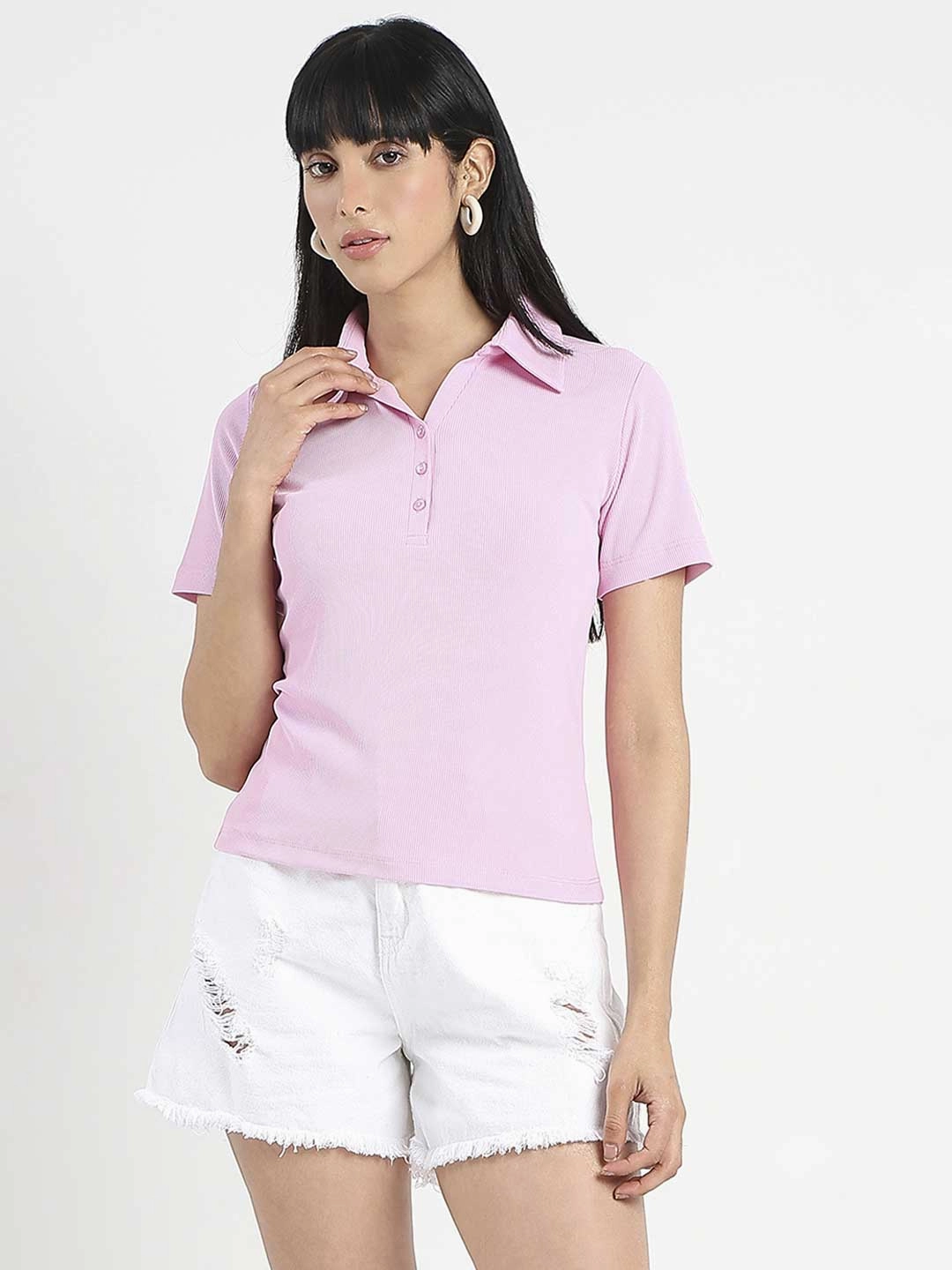 ReinforcedHems Soft Design Madame Solid Pink Polo Pique T-Shirt