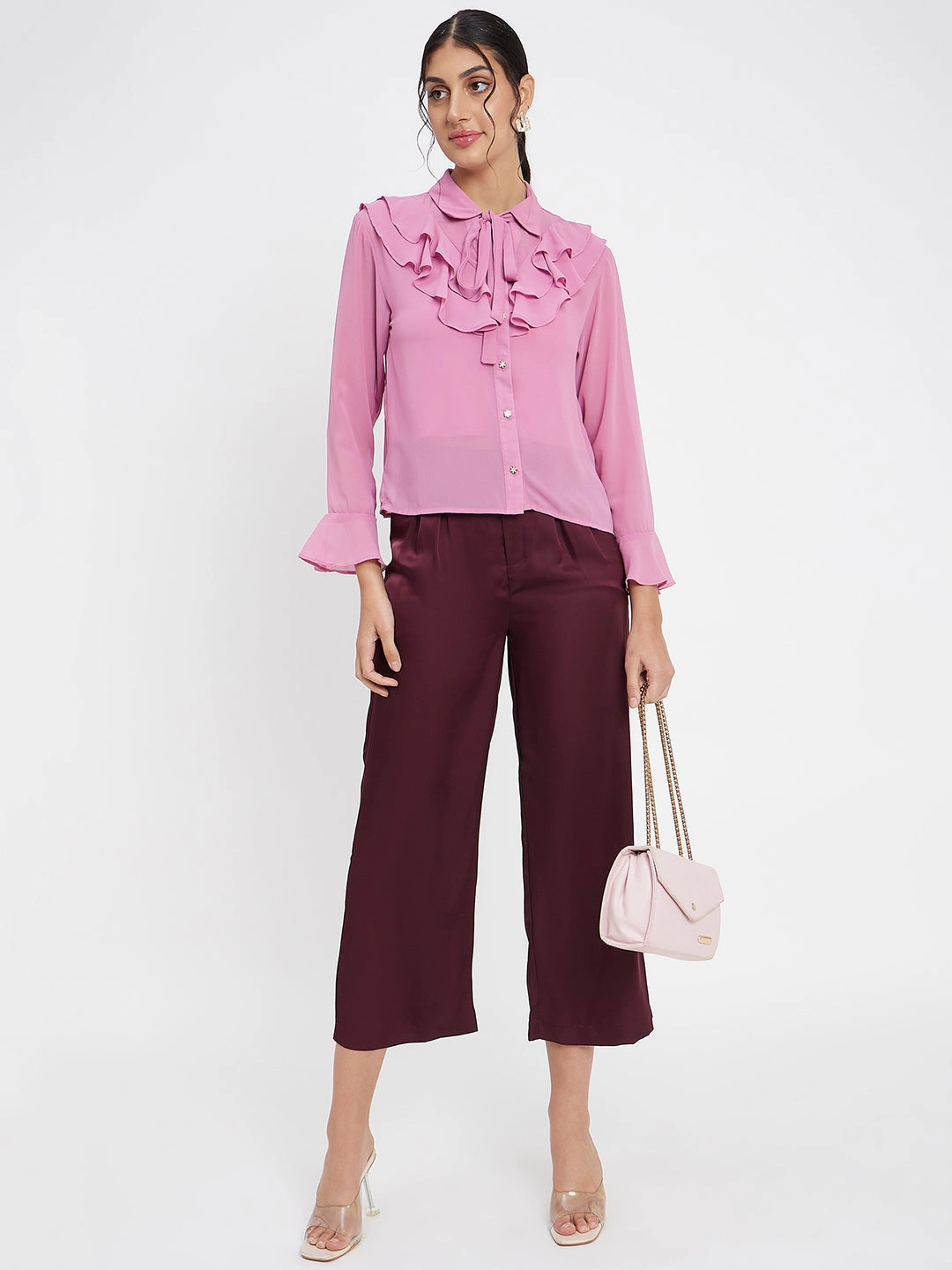 Madame Solid Pink Top Multi Panel Design