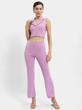 Color-Blocked Madame Solid Print Purple Two-Piece Co-Ord Set
