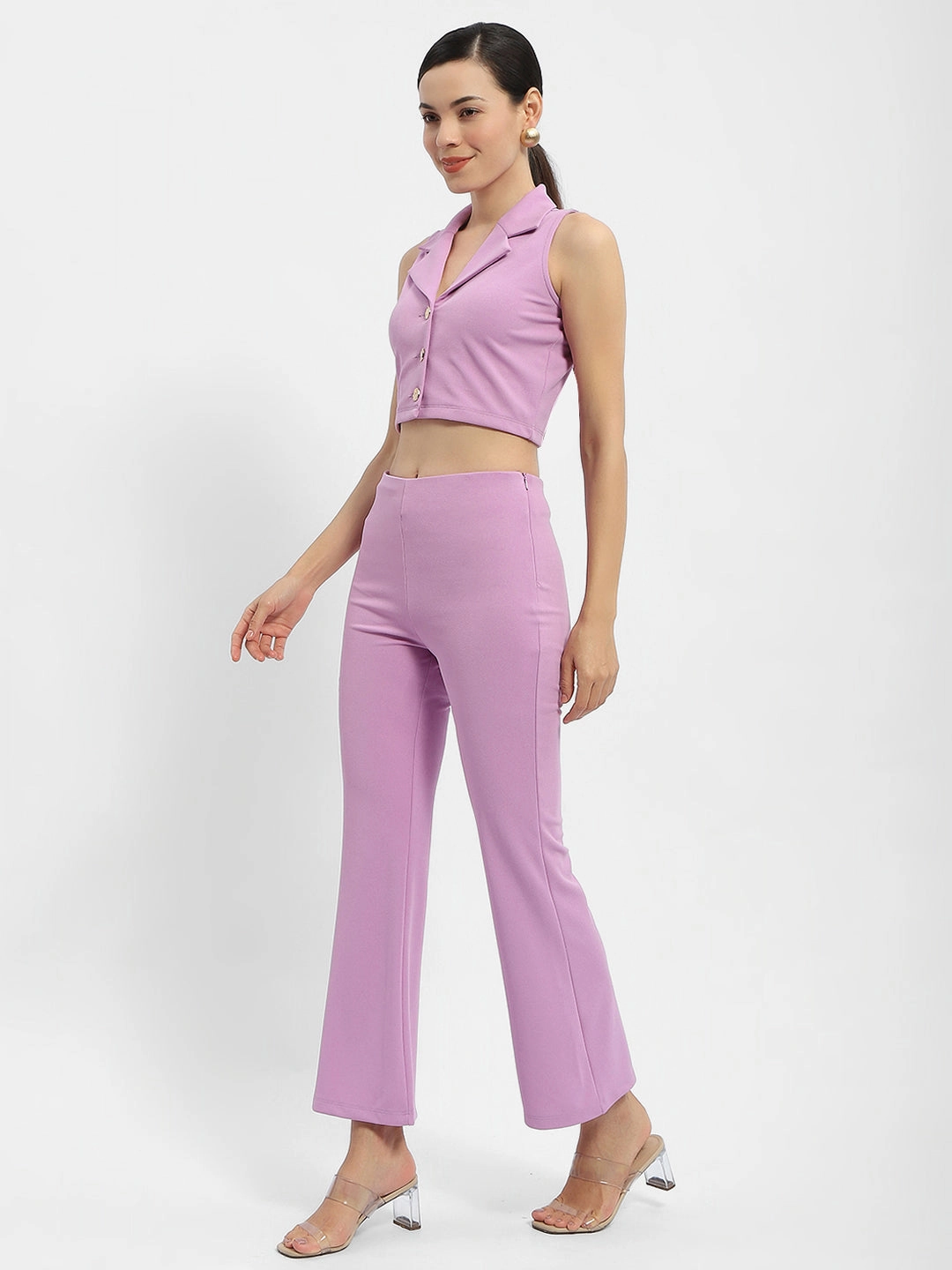 All Occasion Simple Shape Madame Solid Print Purple Two-Piece Co-Ord Set