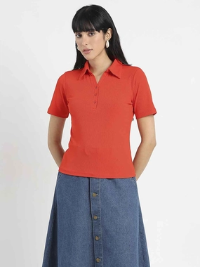 Basic Wardrobe Piece Comfy Choice Madame Solid Red Polo Pique T-Shirt