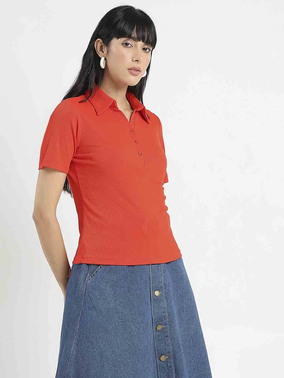 Madame Solid Red Polo Pique T-Shirt Stylish Wear Minimalist Wear
