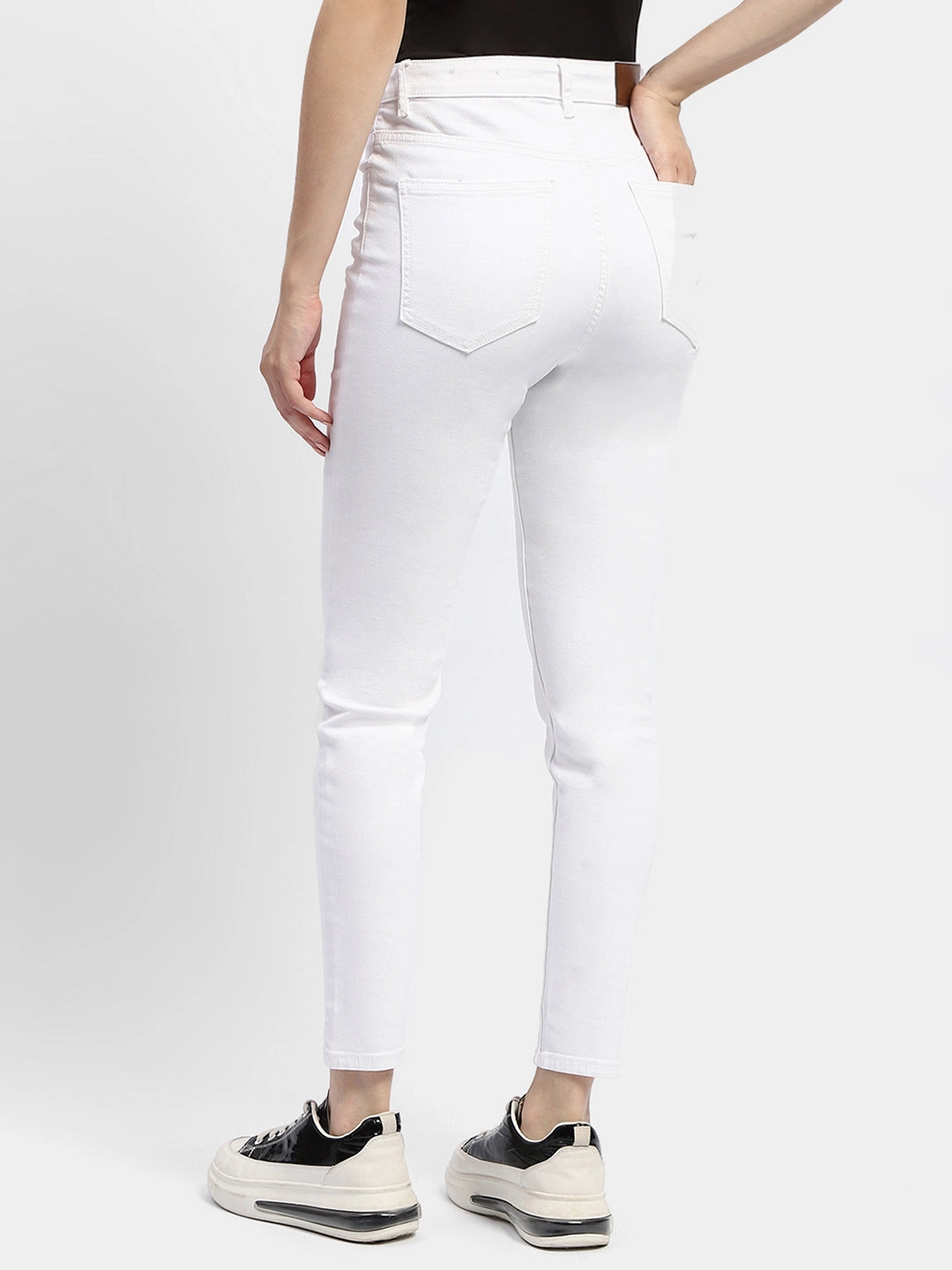 Madame Solid White Slim Fit Denim Jeans Holiday Vibes Evening Stroll Picnic Style
