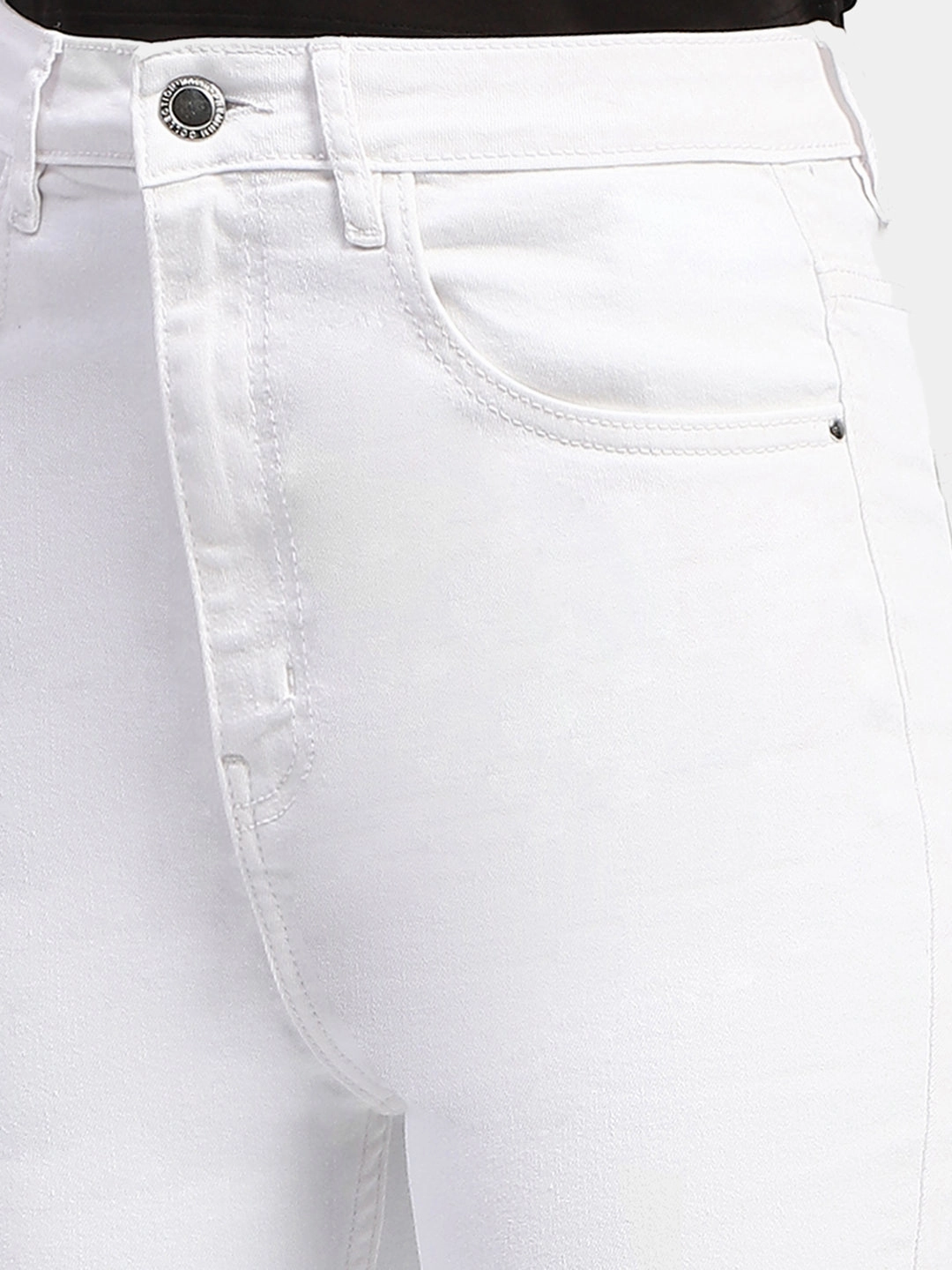 Neat And Easy Madame Solid White Slim Fit Denim Jeans
